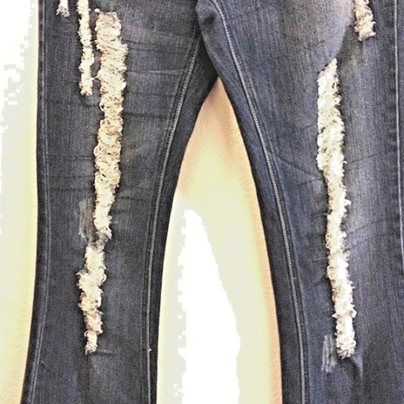 Z.CO Premium Jeans DARK BLUE Distressed High Rise FLARES Size 7 Boot Cut Bohemia - Picture 4 of 14